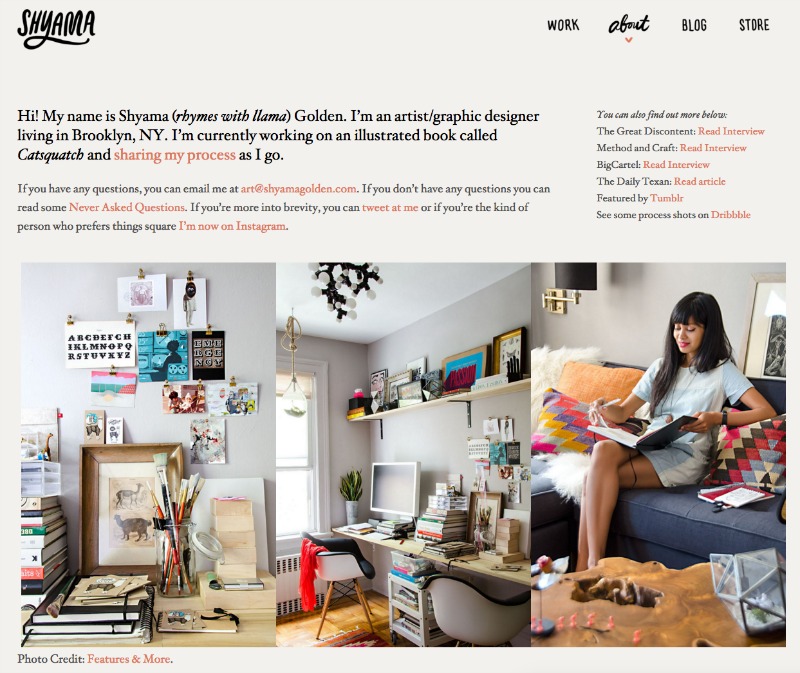 Shyama Golden about me page example